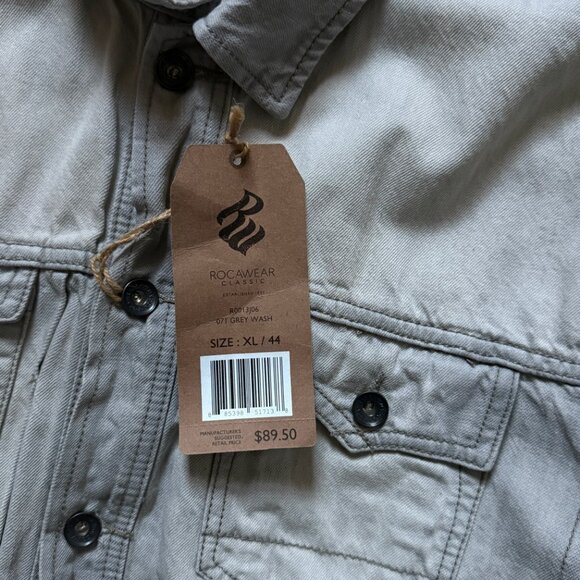 Rocawear Gray Wash Denim Jacket Classic Trucker Button Front Size XL NWT - Picture 11 of 11